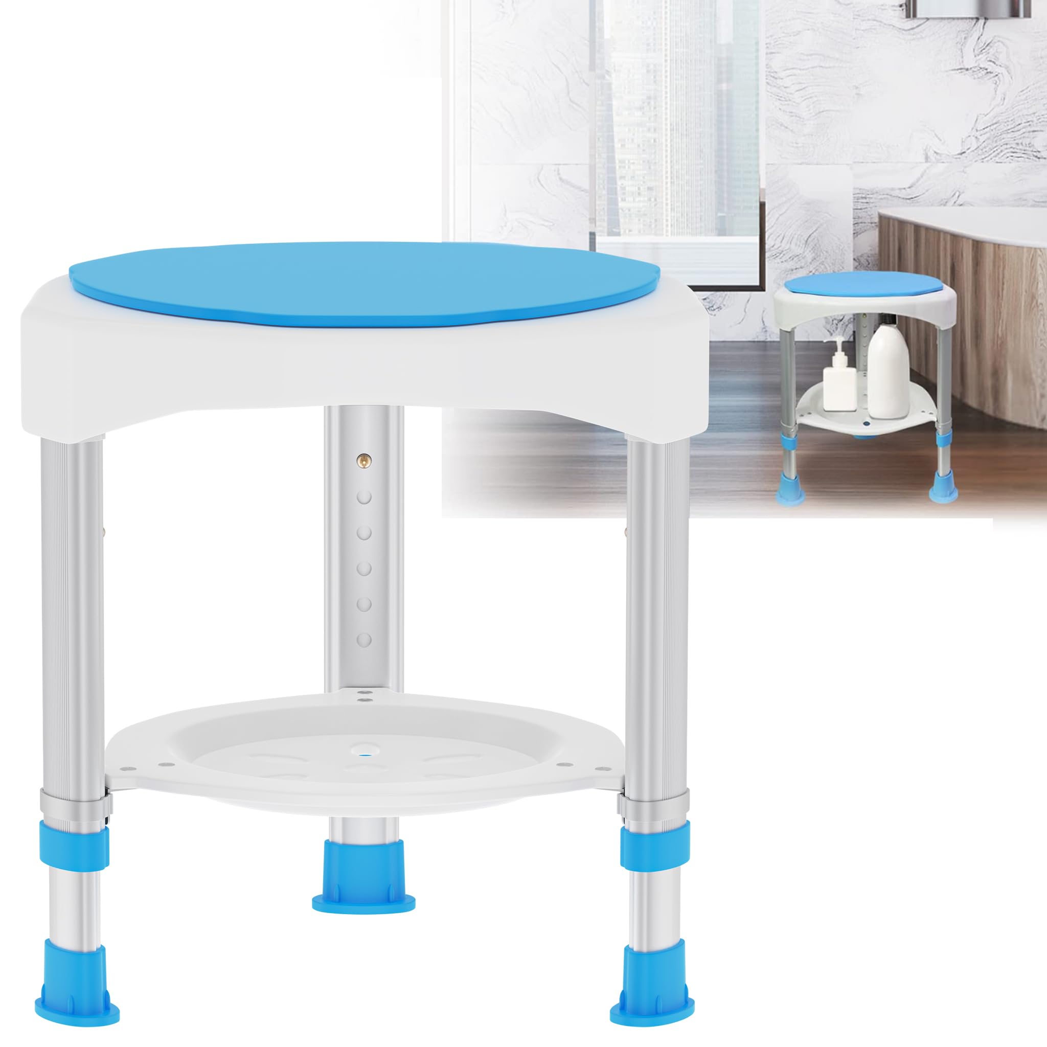 XMTECH Taburete de ducha giratorio 360°, 45-57 cm, altura ajustable, con ventosas