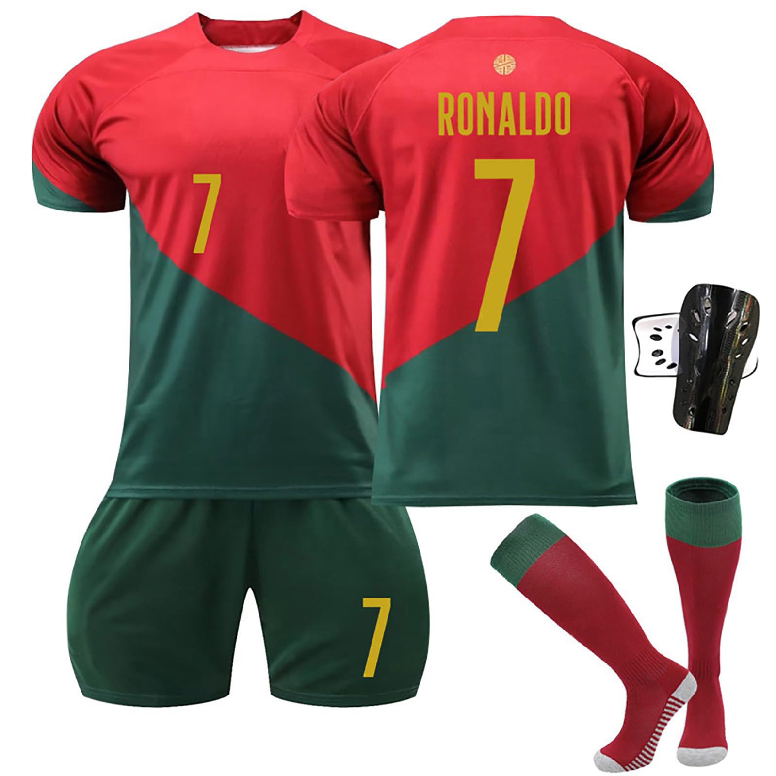 Generic 2024 Camiseta de FúTbol Niño Nr.7,Al Nassr Equipacion FúTbol de 4 Piezas,Camiseta de FúTbol Para El Hogar Al Aire Libre,Chándal de Futbol,Pantalones Cortos,Calcetines y Rodilleras