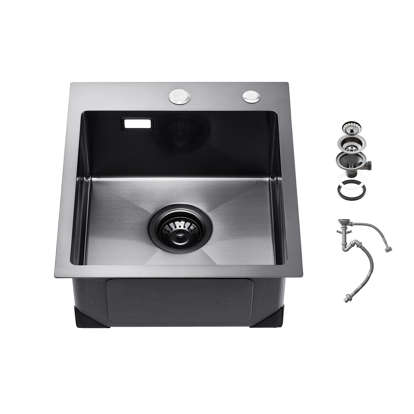 VEVOR Lavello da Cucina da 40 cm Lavello da Cucina in Acciaio Inossidabile 304 con Montaggio dall'Alto, Lavello Singolo da Incasso in Stile Country con Accessori, Lavello Domestico per Camper, Nero