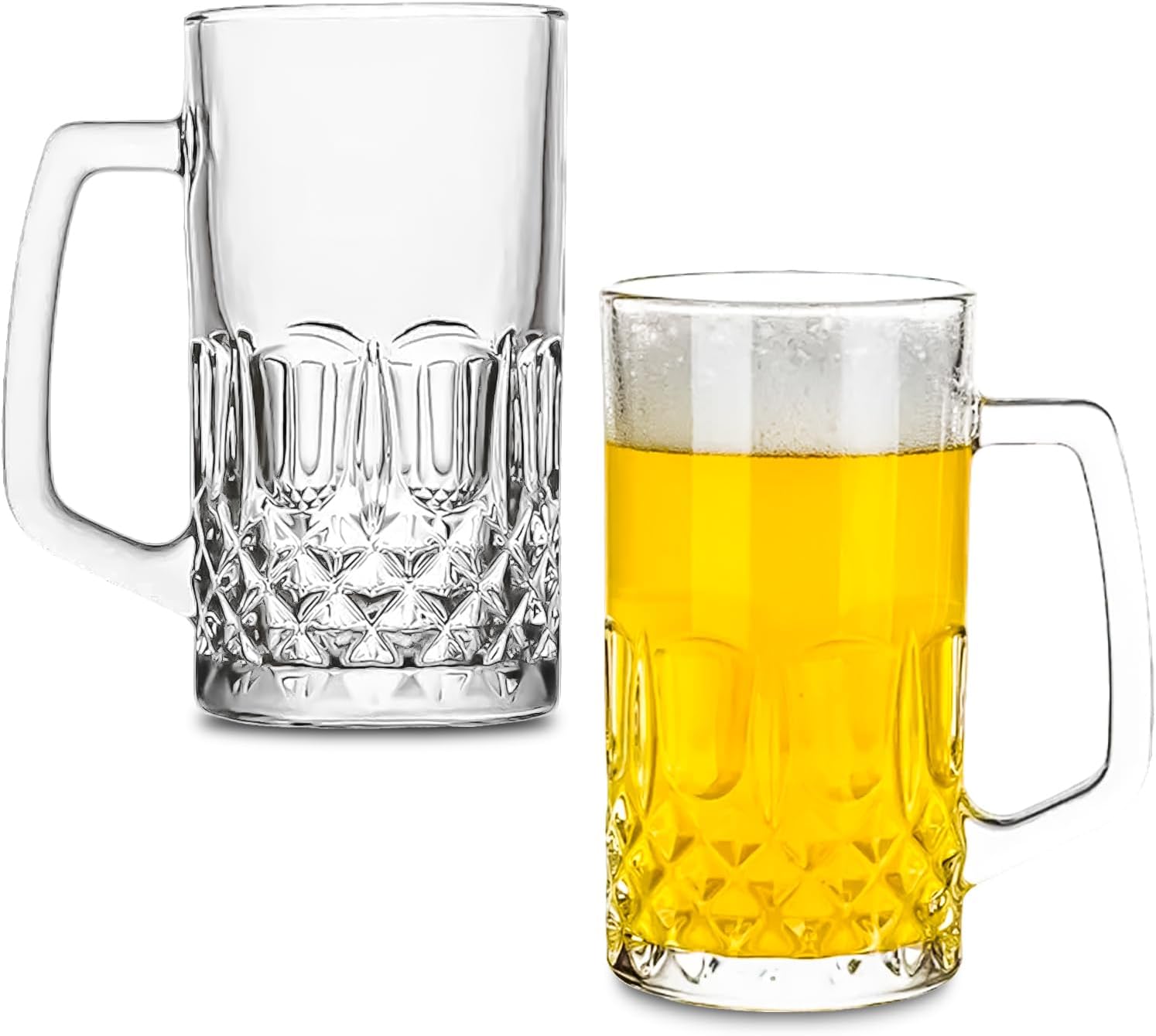 2 x 450 ml Glass Beer Mug with Handle Beer Glass Dishwasher Safe Perfect Suitable Half Litre Calibrated for Parties, Bars, Restaurants, Beer Festivals