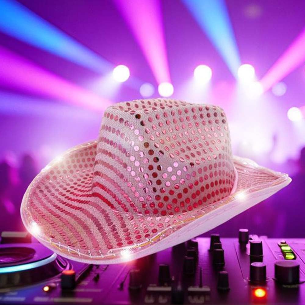 Cowboy Hat Led Sequin Party Cap Flashing Light Up Dance Party For Birthday Wedding Festival Halloween