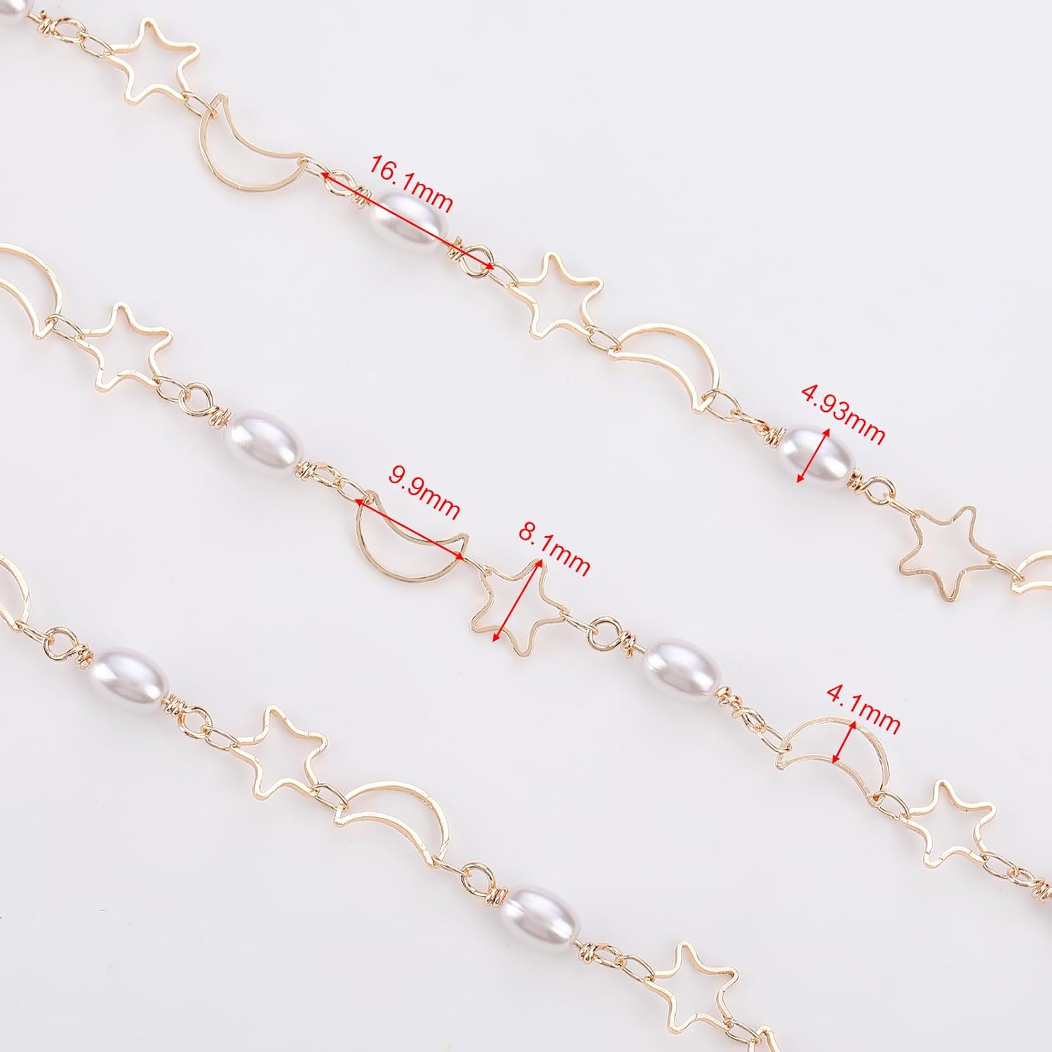 YOUBEIYEE 13 Feet Artificial Pearl Chain for Jewelry Making Gold Plated Brass Jewelry Making Chain Hollow Moon Star Link Chains Bulk - Image 3