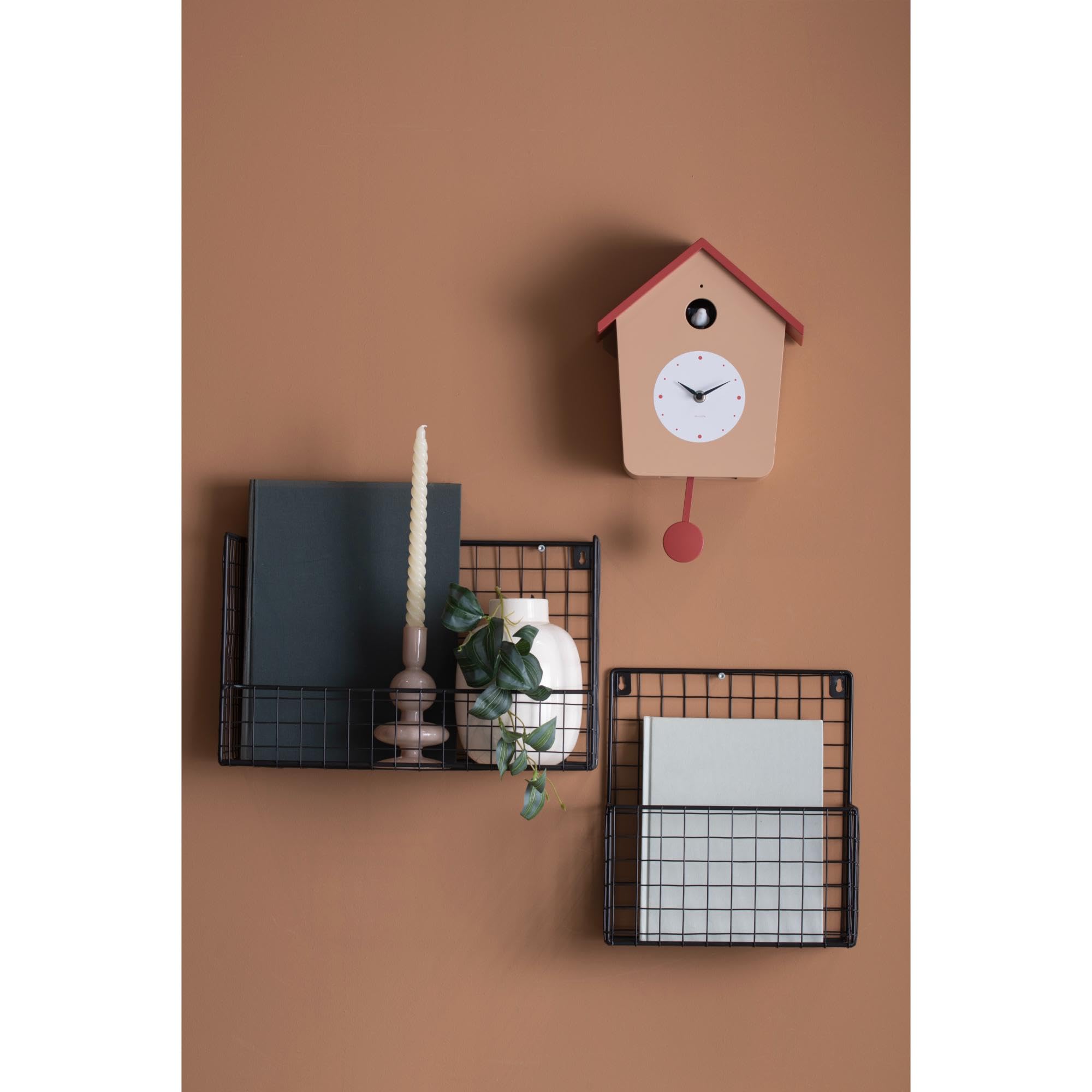 Karlsson Horloge murale Cuckoo Light - Marron doux - 23 x 10,5 x 26,4 cm | Rectangle - Polystyrène - Horloges pour Salon - Bureau - Chambre à coucher