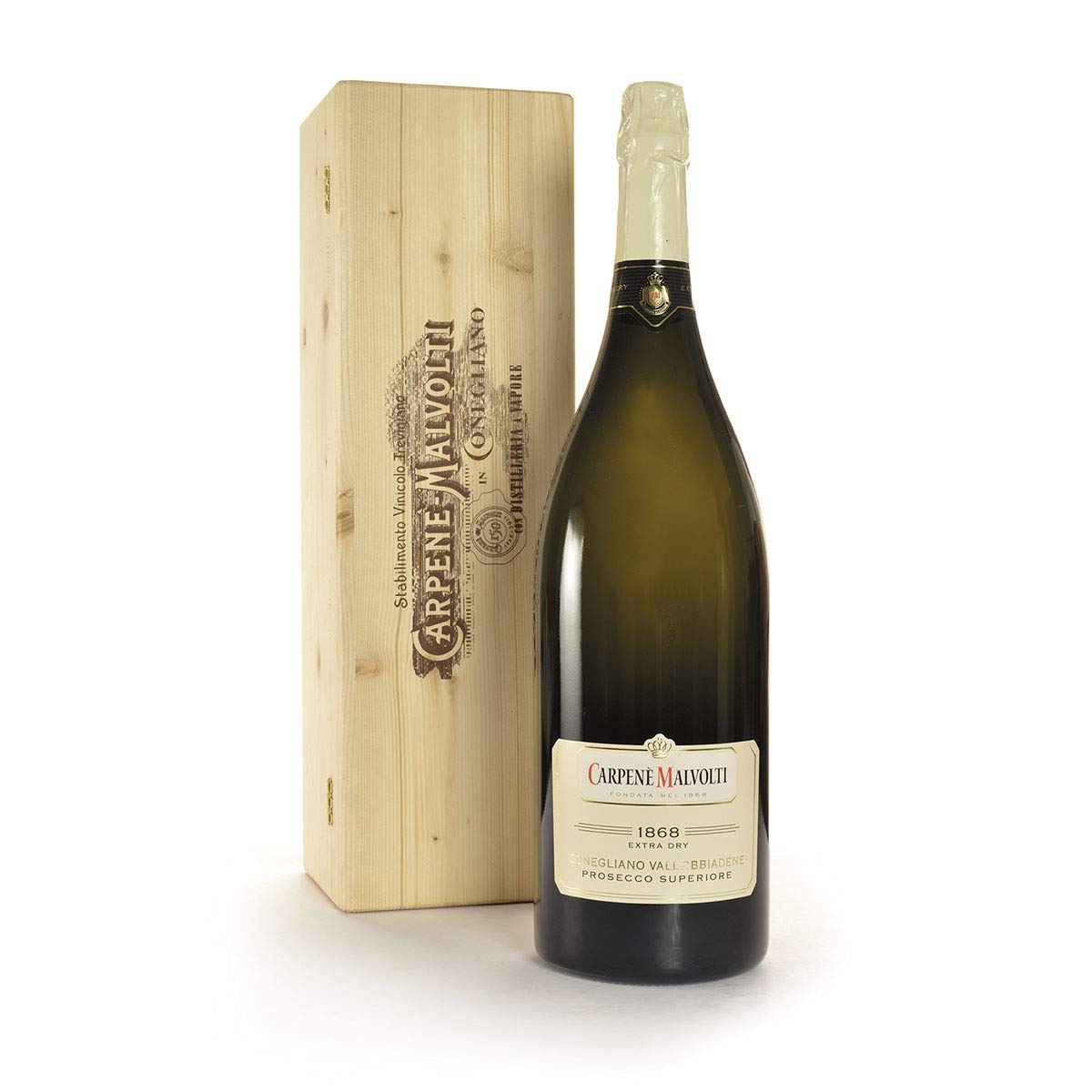 Jeroboam Valdobbiadene Prosecco Superiore DOCG 3L1868 Extra Dry Carpenè Malvolti in scatola in legno