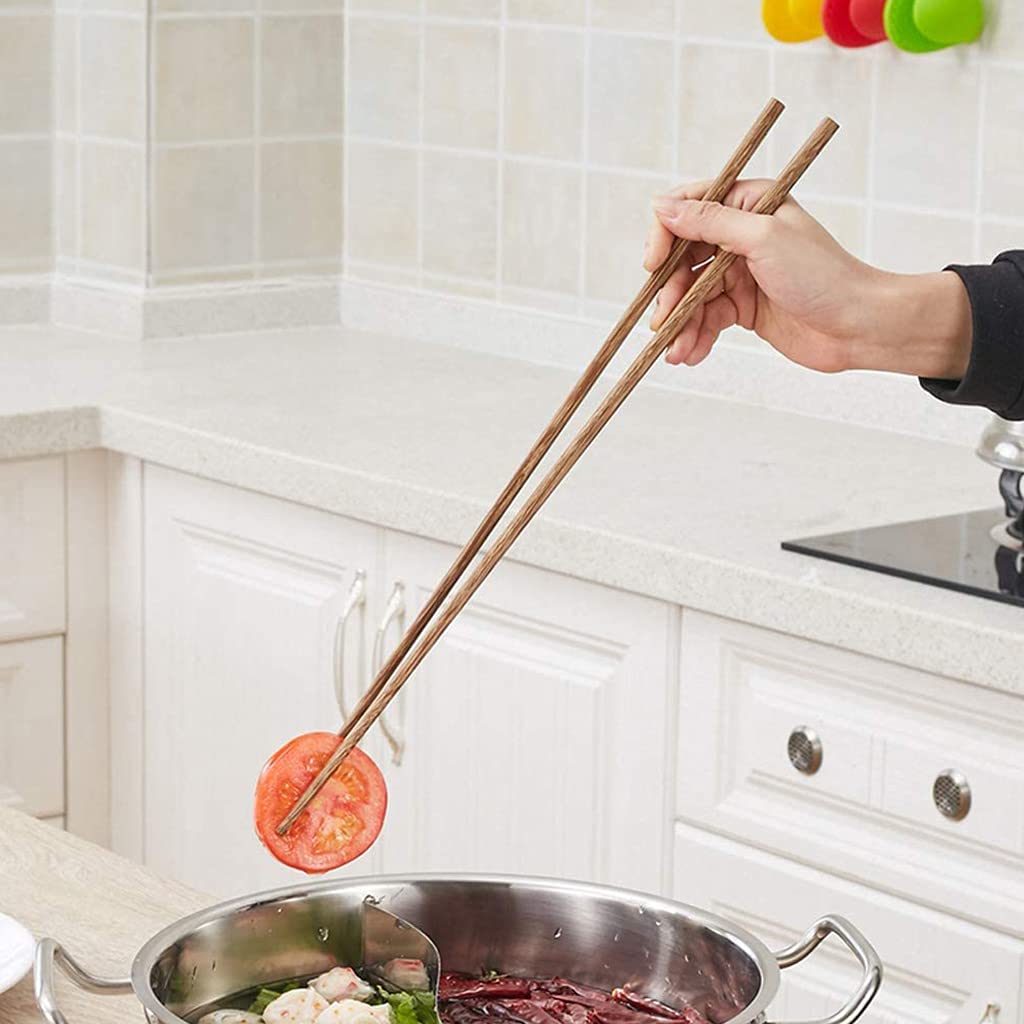 Palillos de cocina de 39/32 cm, 1 par de palitos de madera extralargos reutilizables para fideos freír, palillos japoneses extra largos antideslizantes de 32 cm