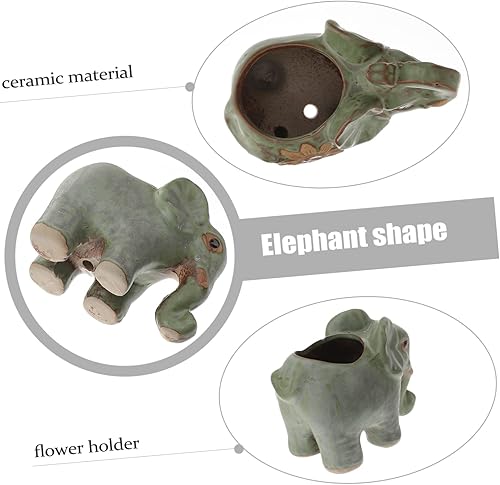 Miniatura 3 de MERRYHAPY 2 macetas de cerámica con forma de elefante para plantas suculentas, macetas decorativas de elefantes, soporte único para decoración del