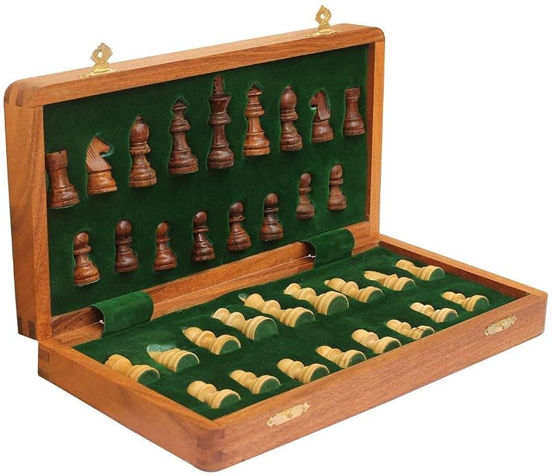 Magnetic Travel Chess Board Set - Classic Wood Staunton 7 X 7 Inch Pocket Chess Set with Folding Game Board Handmade in Fine Rosewood
