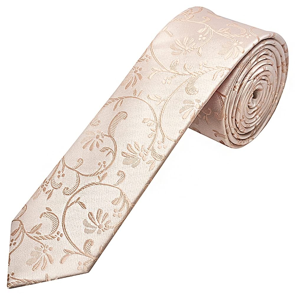 Ties R Us Boys Peach Nude Floral Skinny Tie