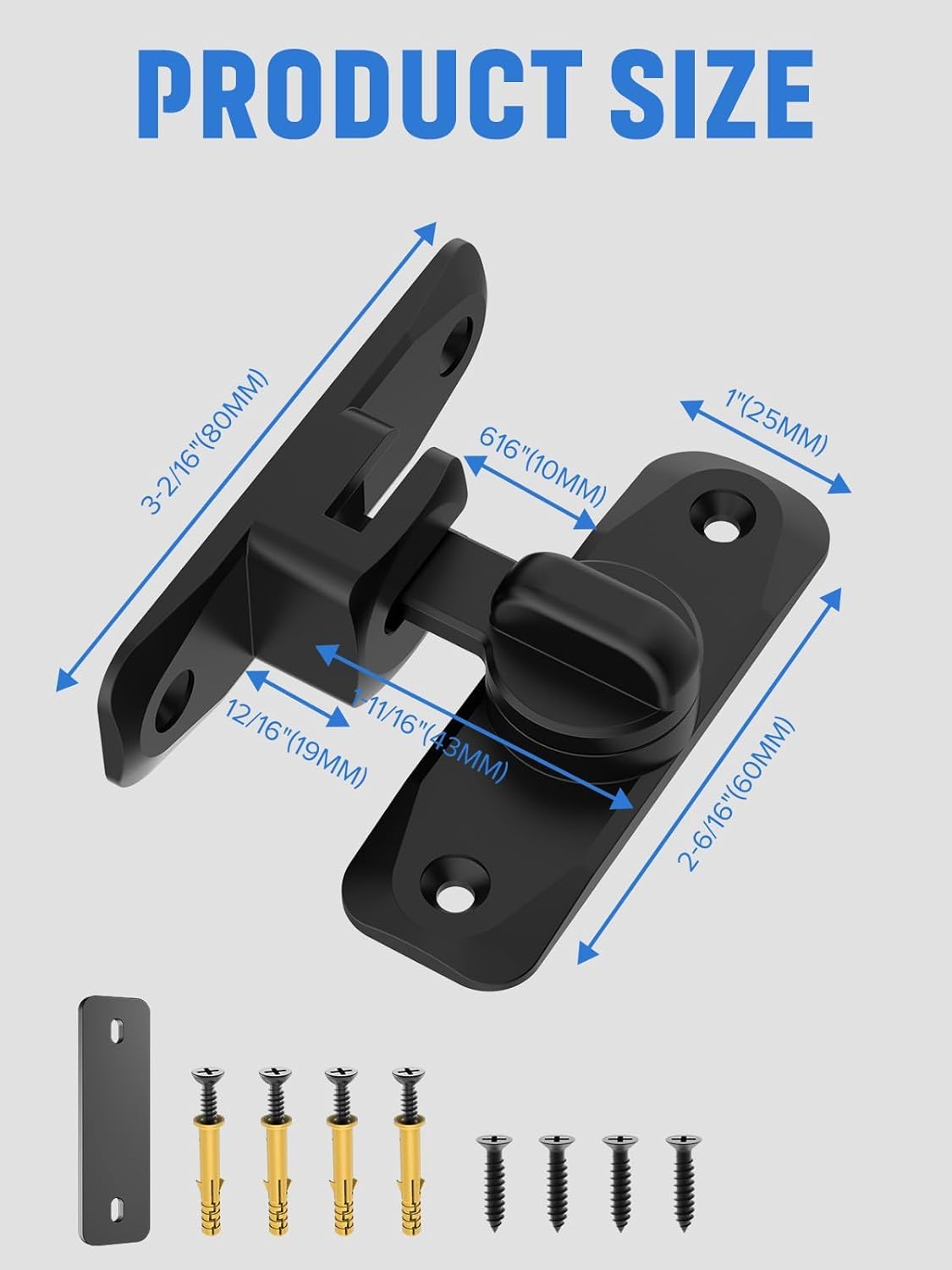 SWIREUK 90/180 Degree Flip Barn Door Lock, Protect Privacy - Security Sliding Lock, Small Gate, Garden, Bathroom, Cabinet, Window, Zinc Alloy Right Angle Lock Hasp Latch Push/Sliding (1 Black) 1