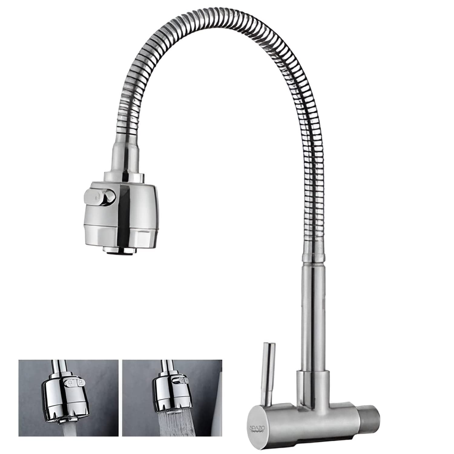 Spazio Turbo Brass Kitchen Sink Cock/Sink Tap Faucet with 360 Degree Flexible Stainless Steel Swivel Spout & Dual Flow Pattern for Hot OR Cold Water with Wall Flange Pillar Tap Faucet (B08N6HRC24) Amazon Price History, Amazon Price Tracker