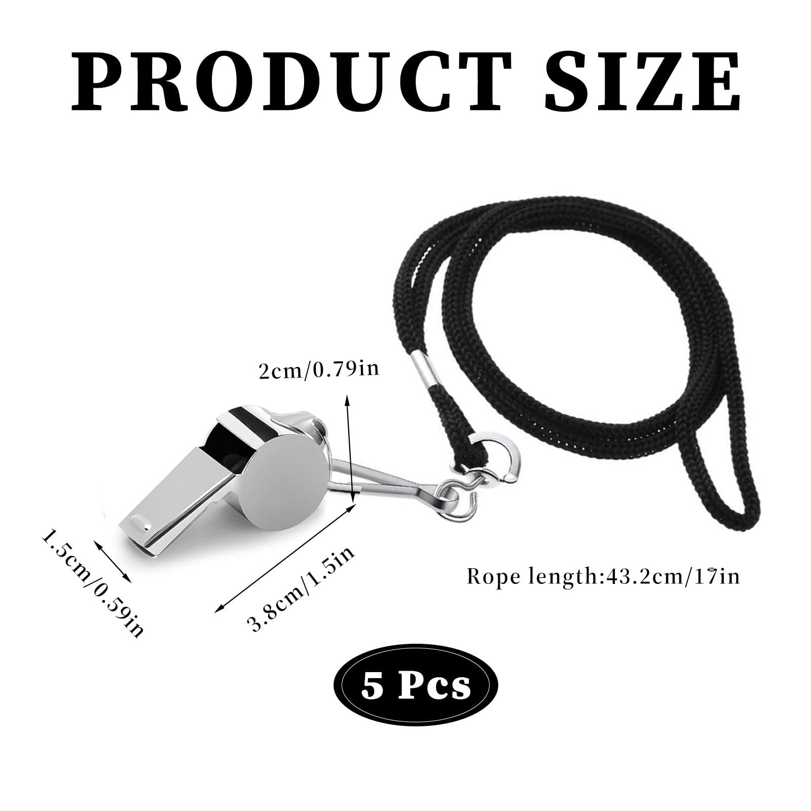 Image secondaire de Pack de 5 Sifflets en Acier Inoxydable DALAETUS - Son Clair et Fort pour Arbitres et Entraîneurs