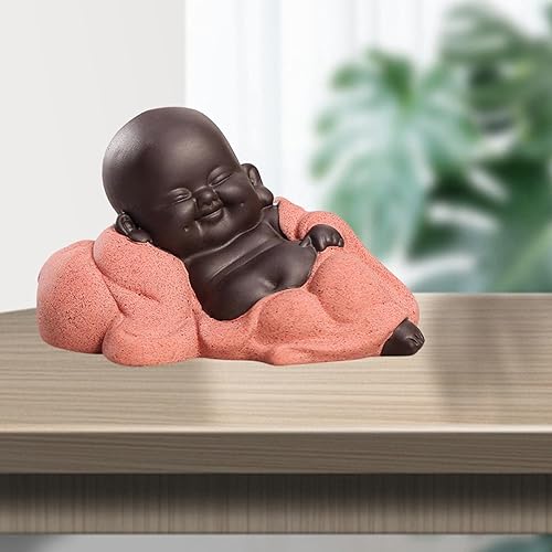 Miniatura 7 de Backbayia 2 piezas de escultura de monje pequeño sonriente de cerámica china de Buda estatua de Maitreya lindas figuras de té y mascotas