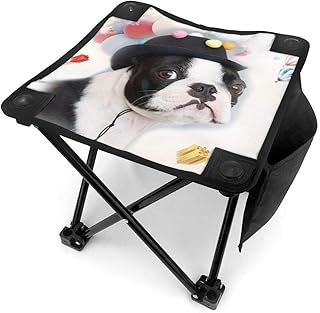 JKSA Taburete de Camping Plegable Boston Terrier Sombrero Divertido Silla portátil Camping Caza Pesca Viaje con Bolsa de Transporte