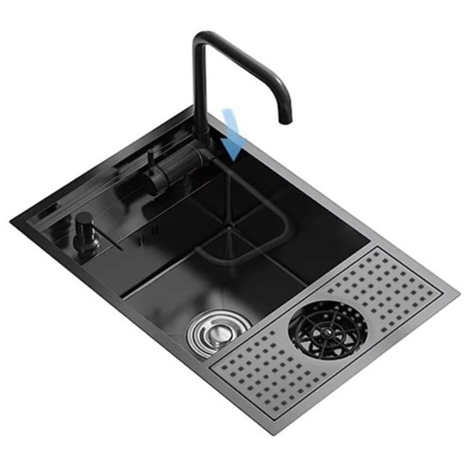 Fregadero de Cocina Compacto de Acero Inoxidable con Grifo Plegable y lavavasos. Diseño Que Ahorra Espacio para Apartamentos, cafeterías, restaurantes y Bares (60x40x23 cm).