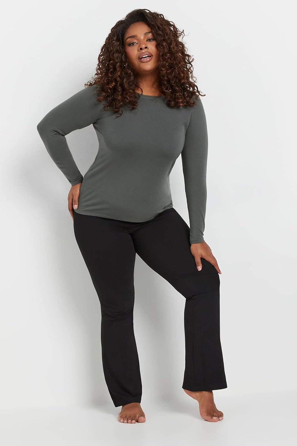 Yours Curve Women's Plus Size Thermal Long Sleeve Top Black