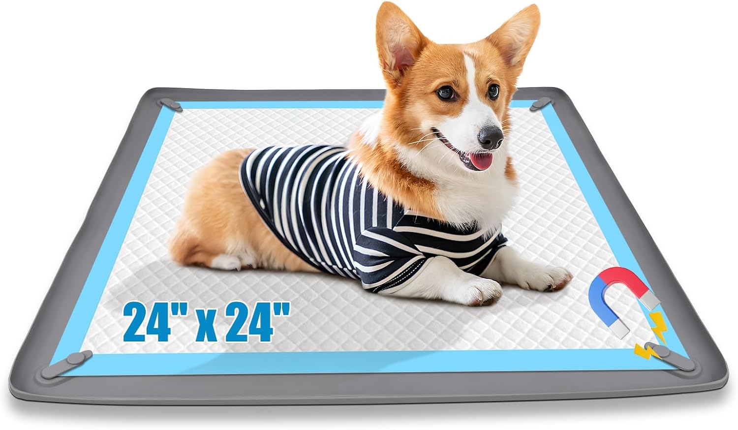 Puppy Pad Holder, Silicone Dog Pee Pad Holder Tray with 4 Magnetic Clips
