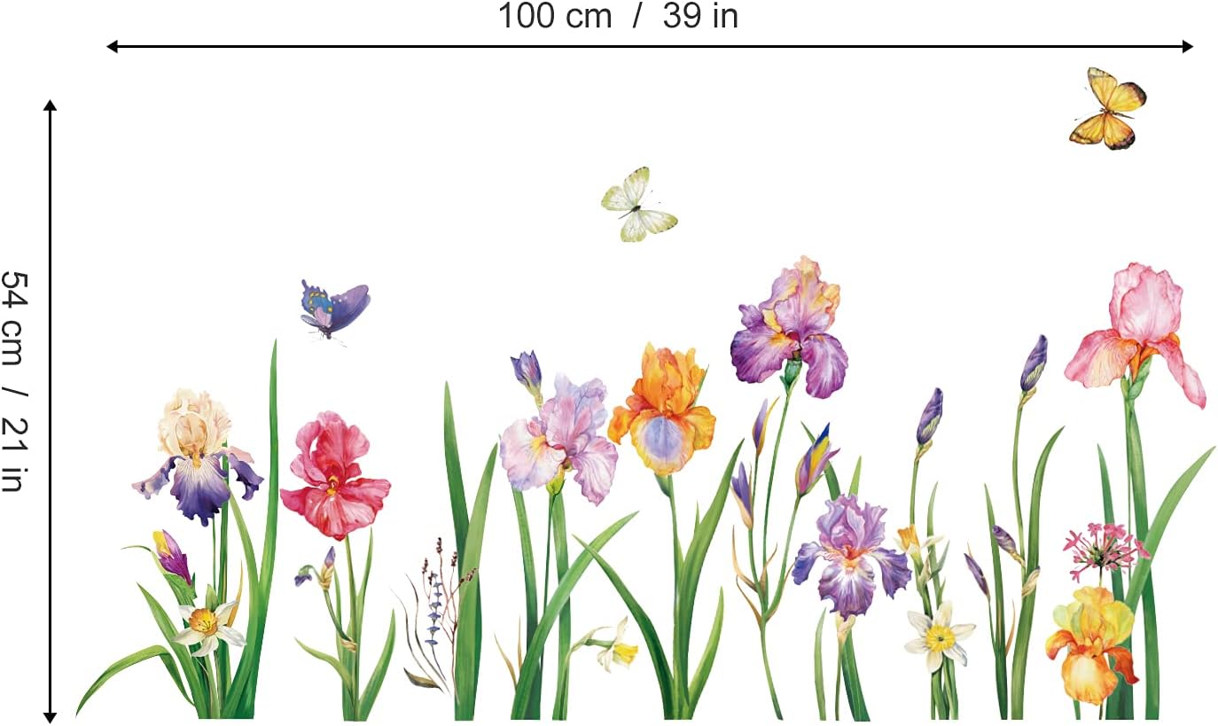 decalmile Spring Summer Garden Flower Window Clings Double Sided Iris Daffodil Floral Window Decals Glass Window Doors Window Stickers Gifts for Mom