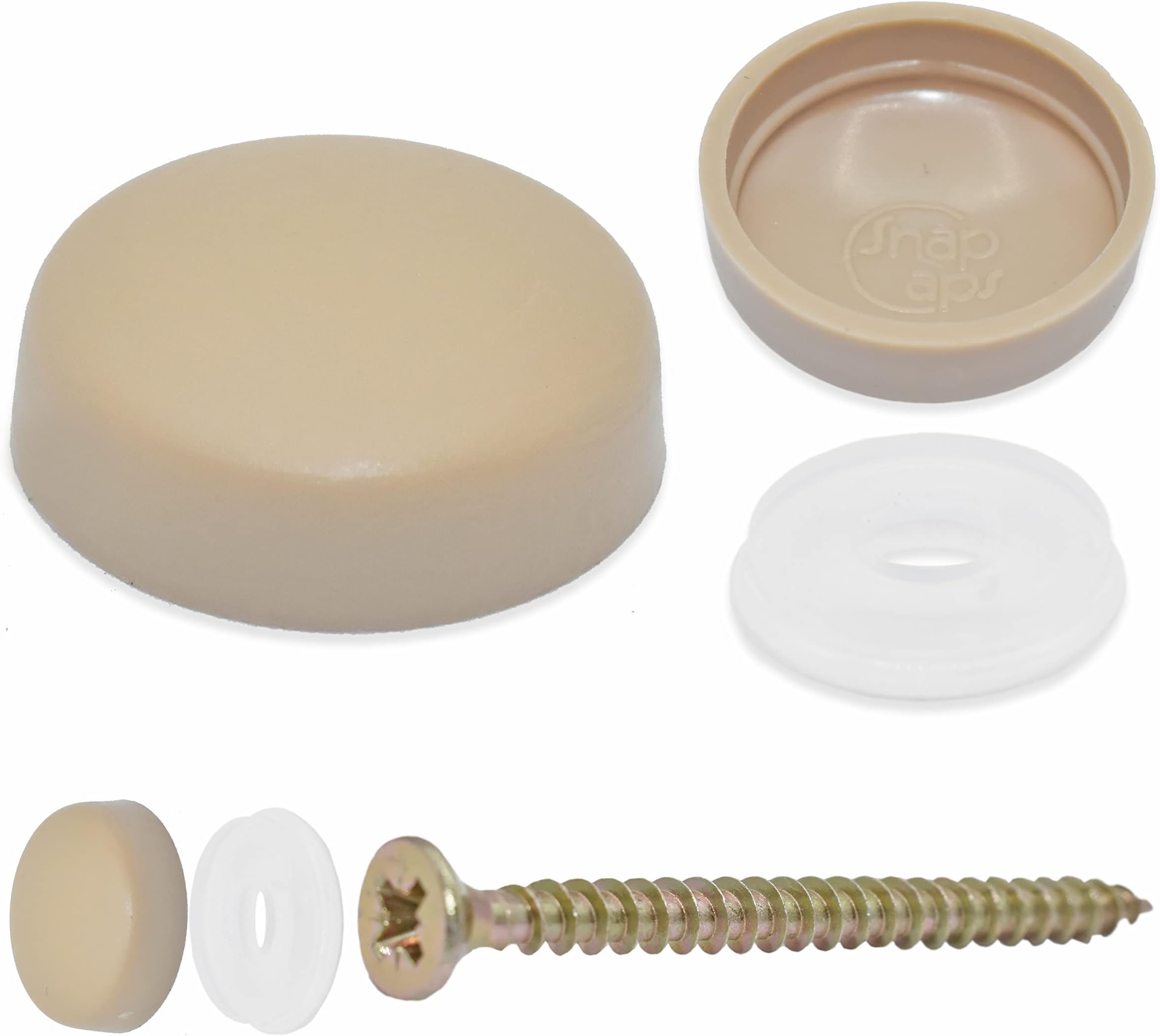 Snap-On Two Piece Dome Screw Cover Caps - Pack of 50 Large Matt Caps & Bases : Almond
