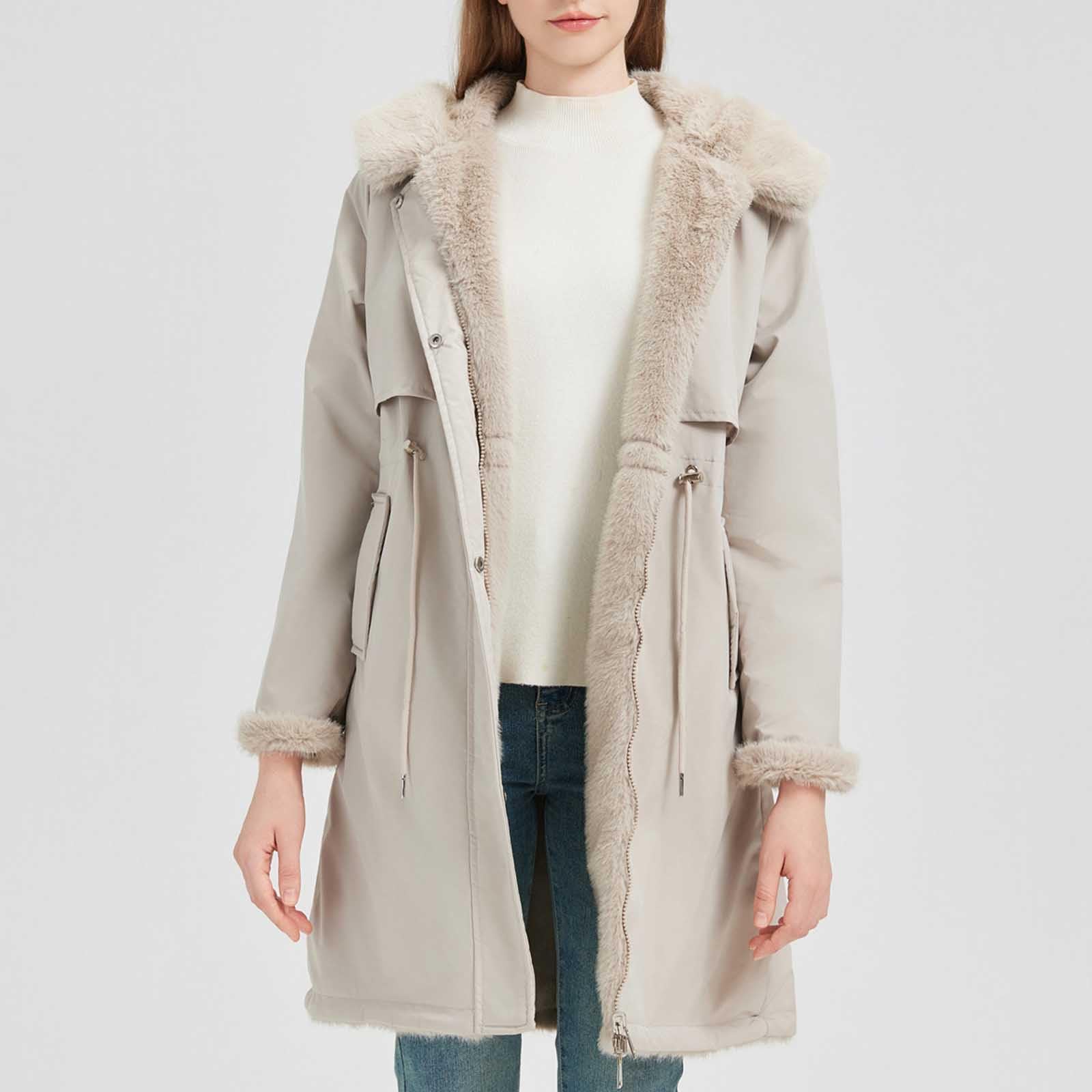 HAOLEI Gabardina Mujer Abrigos de Invierno para Mujer de Forro Polar Gruesa Cálido Abrigos Reversible Largo con Capucha Parka Térmica a Prueba de Viento con Cremallera Caliente Cazadora Al Aire Libre