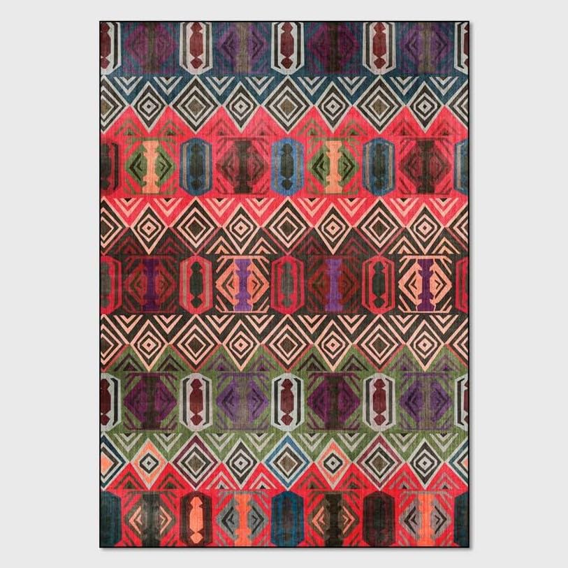 Tapis salon grand 200x290cm d'intérieur géométrique rouge au design contemporain