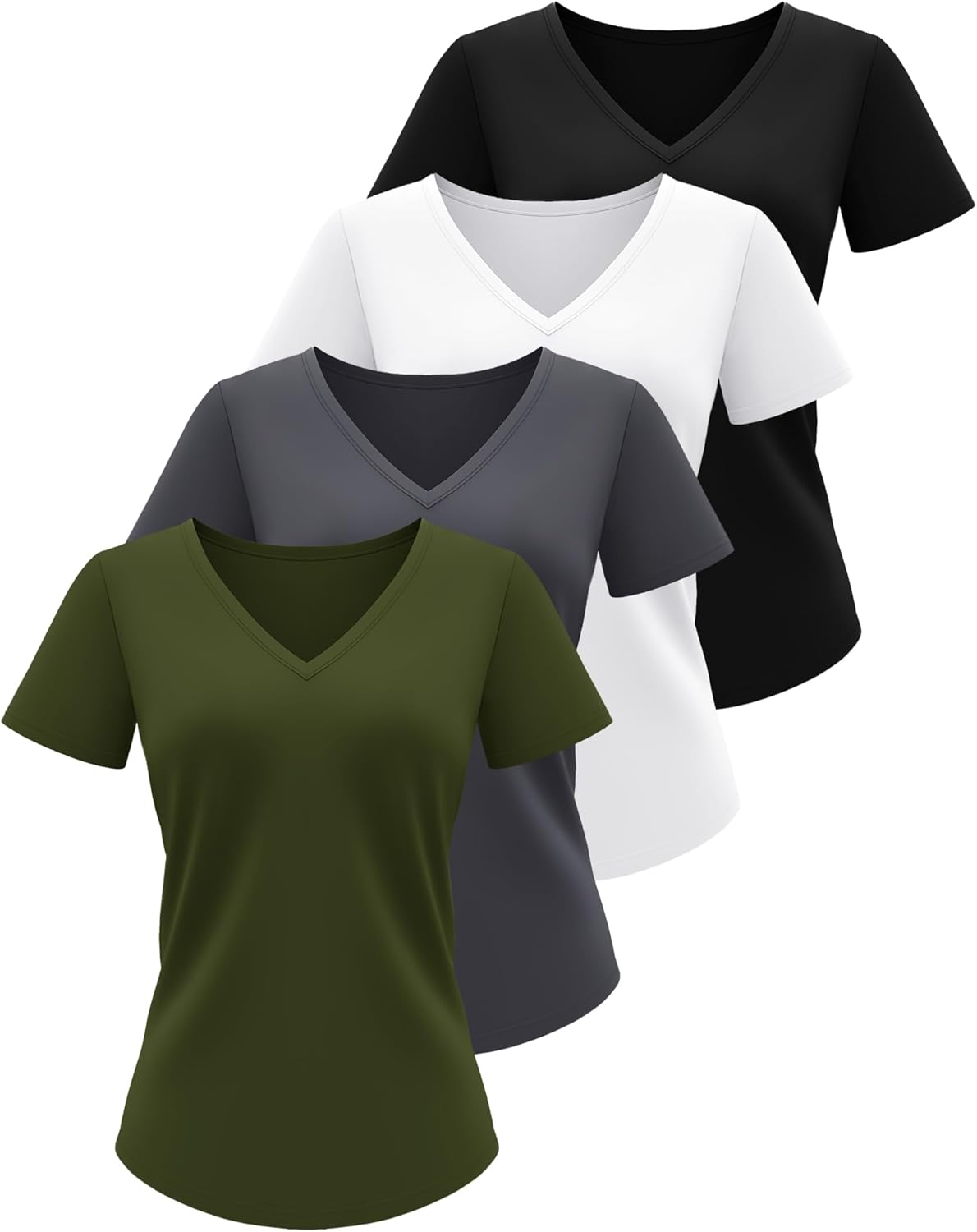 Riyiper 4 Pack Women's V Neck T Shirts Short Sleeve Casual Tunic Tops Loose Fit Summer Curved Hem Basic Tee - Image 4