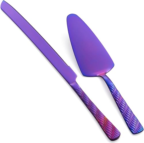 Miniatura 7 de FULLYWARE Juego de corte de pastel negro, juego de cuchillo y servidor de acero inoxidable, juego de cortador de pastel para bodas, cumpleaños,