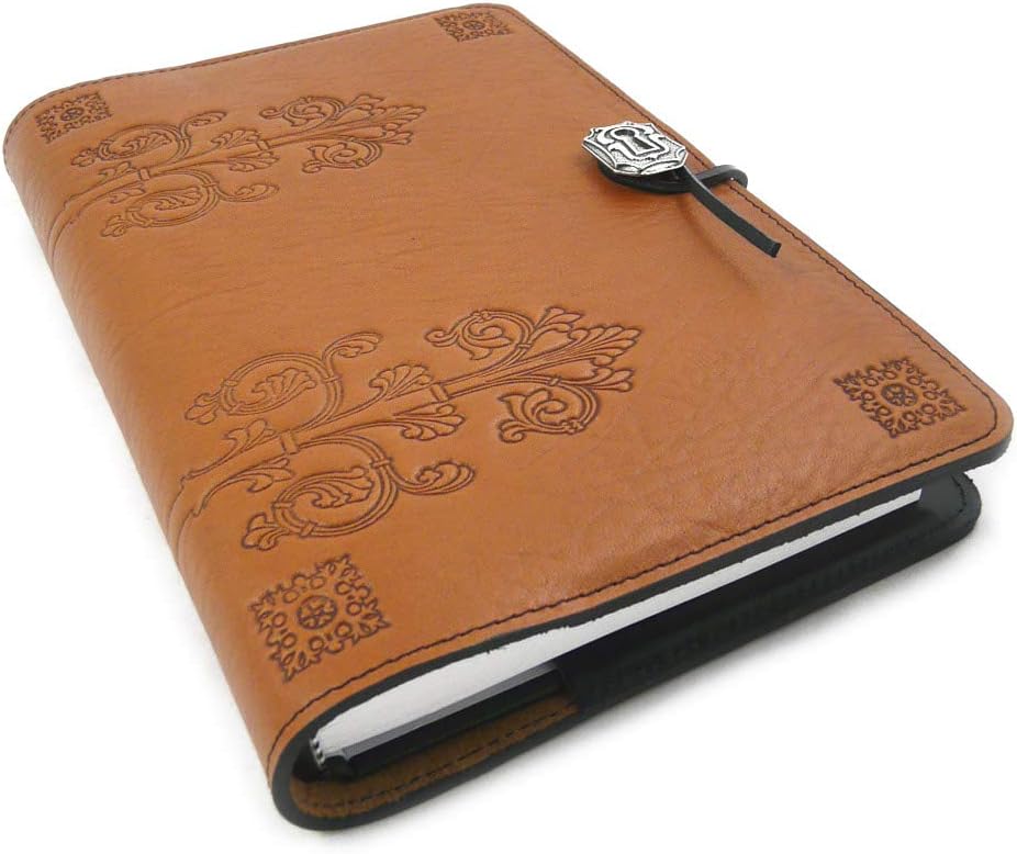 Modern Artisans Da Vinci American Made Embossed Leather Writing Journal Cover, 6 x 9-inch + Refillable A5 Hardbound Insert Book