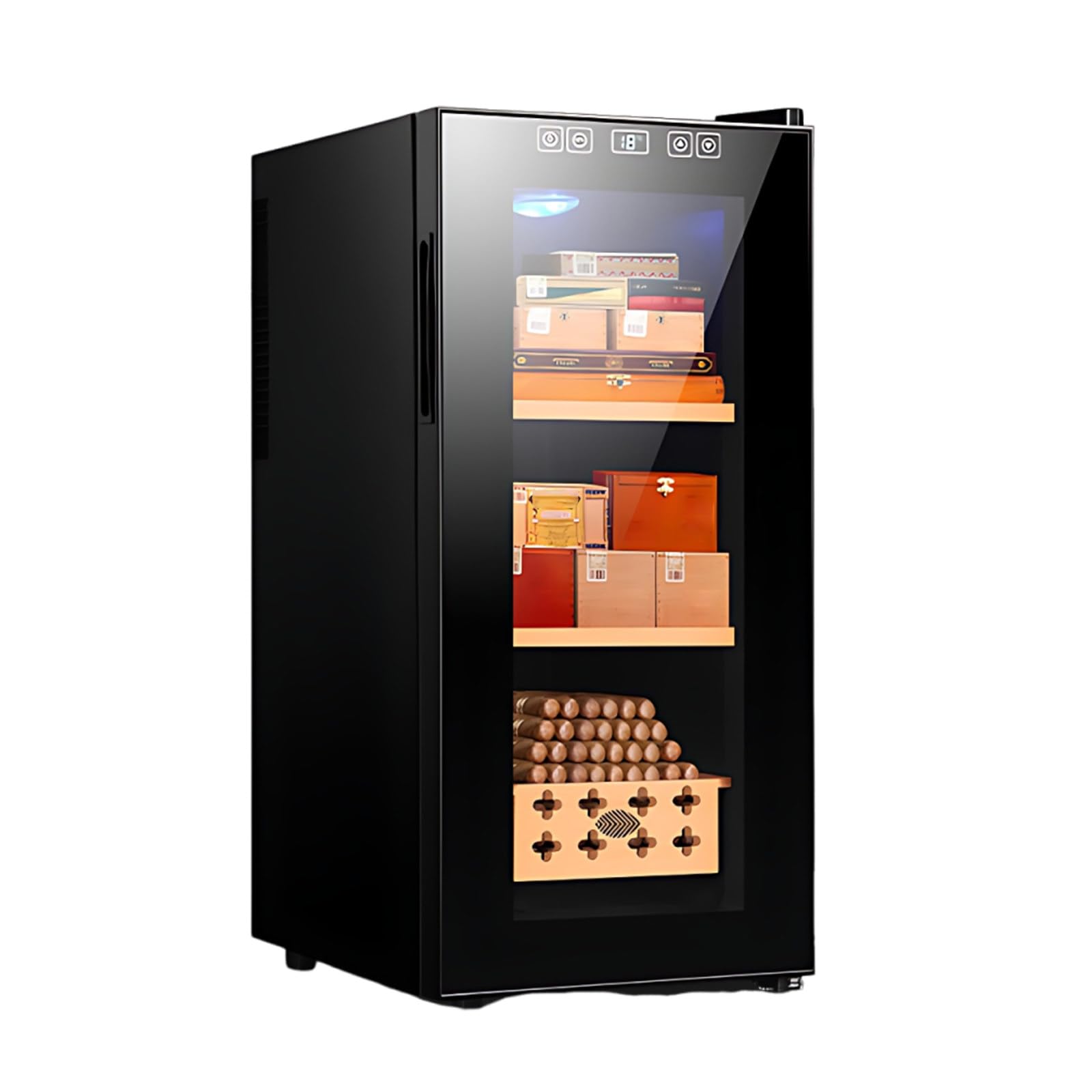 Humidor Zigarren Schrank Mit LED-Display, Humidor Elektrisch Mit 360° Luftzirkulation, Leiser Kühlung Und Schloss, Zigarrenliebhaber 35L-220Counts