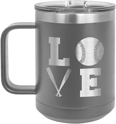 BASEBALL LOVE CUADRADO gris 15 oz taza de café wtapa superior deslizante  Taza de café de viaje aislado  Ideas de regalo de cumpleaños o Navidad de