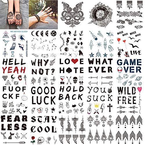 Ooopsiun Tiny Black Finger Temporary Tattoos for Women Men Girl – 36 Sheets, Fashion Small Letter and Tribal Temporary Tattoos for Finger
