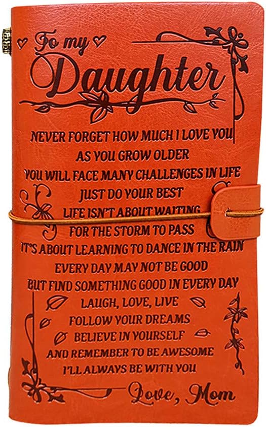 To My Daughter Leather Journal from Mom - Just Do Your Best - 7.88"x4.7"Embossed Vintage Refillable Writing Journal for Christmas,Birthdays (From Mom to Daughter)