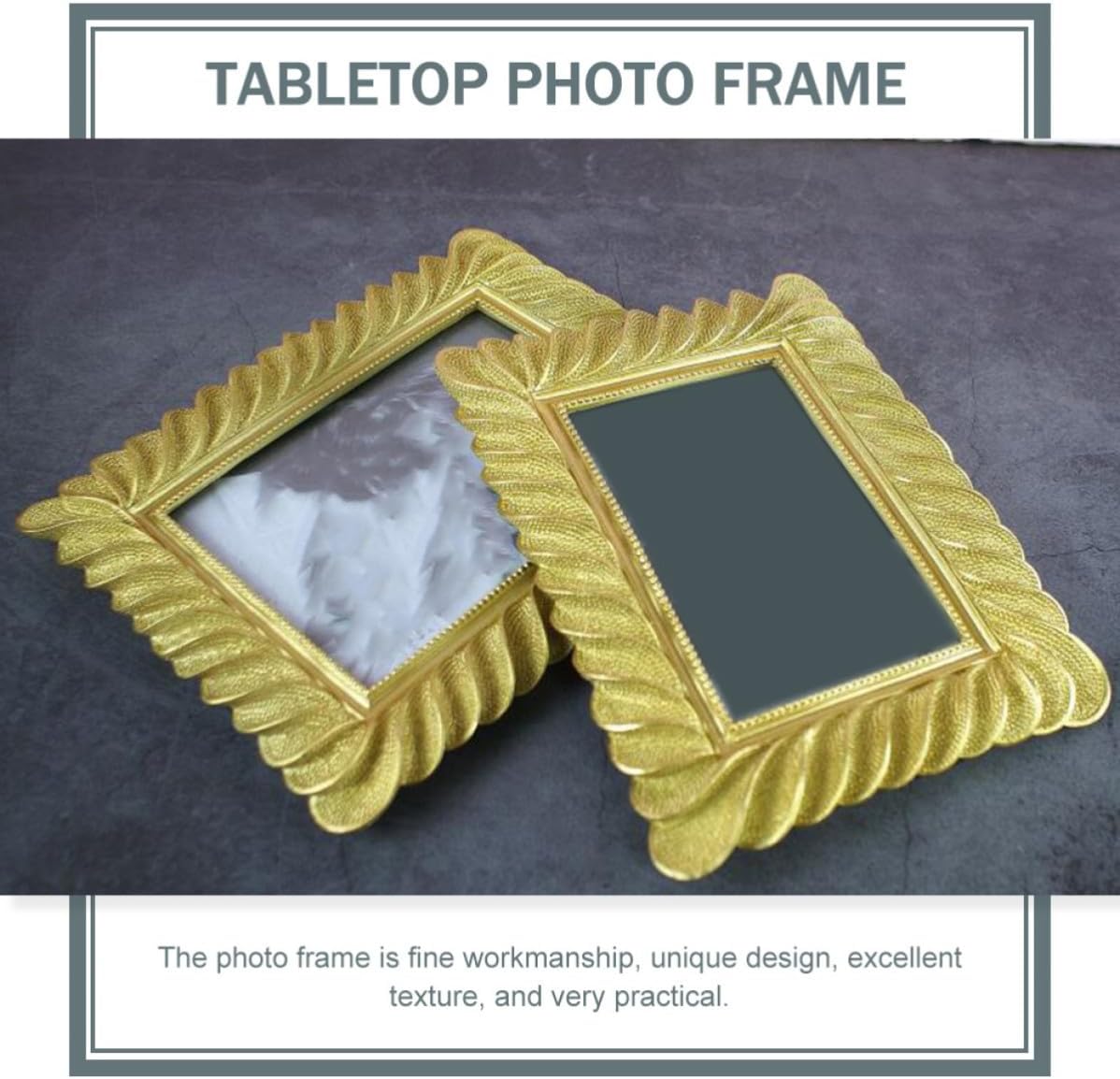 ERINGOGO Golden Resin Photo Frame with Glass Panel for Tabletop Display