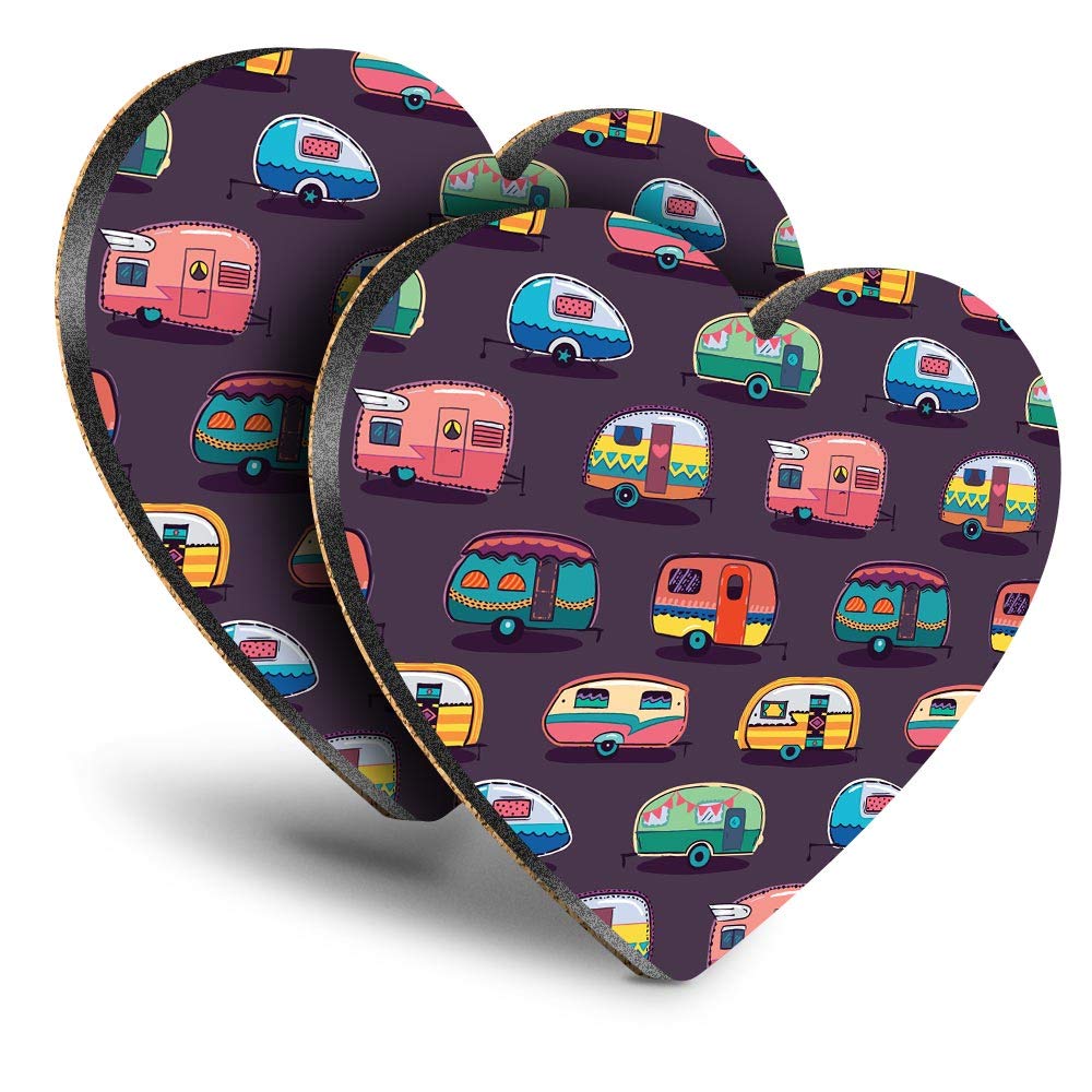 Destination Vinyl ltd Great Coasters (Set of 2) Heart - Caravans Caravan Camping Drink Glossy Coasters/Tabletop Protection for Any Table Type #3172