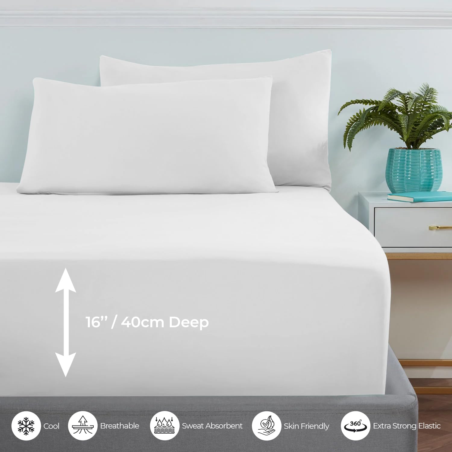 MistyMorning Extra Deep Fitted Sheet 16''/40cm, Egyptian Cotton bed sheets with 200 Thread Count - Image 3
