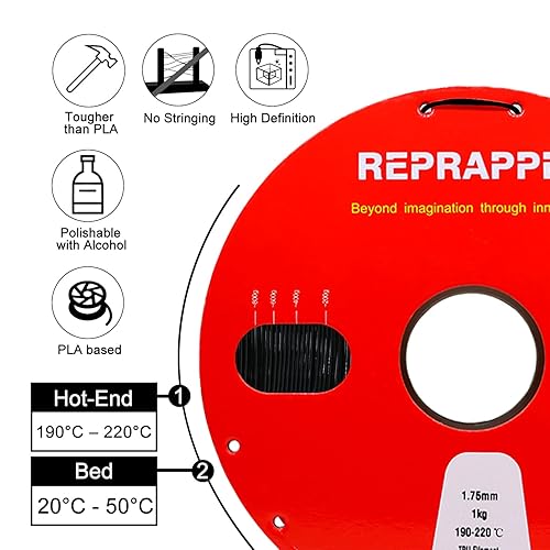 Miniatura 8 de Reprapper Filamento PVB negro para impresora 3D, filamento PLA de 0.069 in, fácil de suavizar postpulido con alcohol IPA, acabado liso de 2.2