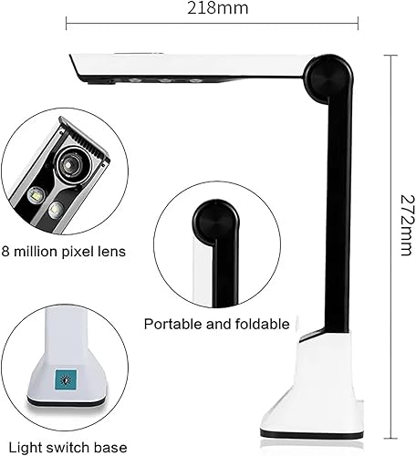 Miniatura 5 de Escáner de cámara de documentos con luz de llenado automático, cámara de documentos de alta velocidad con función OCR, 8 millones de píxeles, página