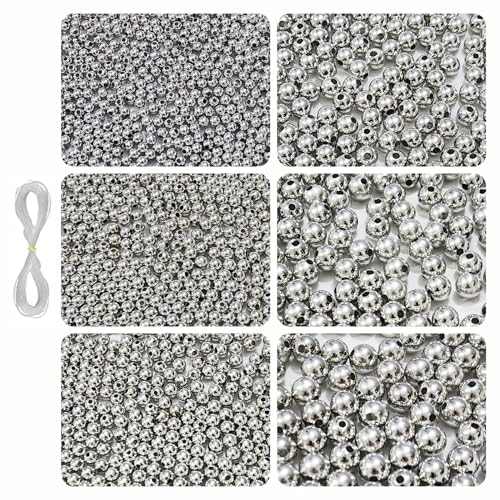 Image of 1800 Pcs Silver Beads - 4, 5, 6, 8, 10, 12 mm - Pearls for Craft, Embroidery DIY, Beads for Bracelets Making Kit, Beading, Jewellery Making Kit, Beadwork Projects, Crafting Ideas - 180g