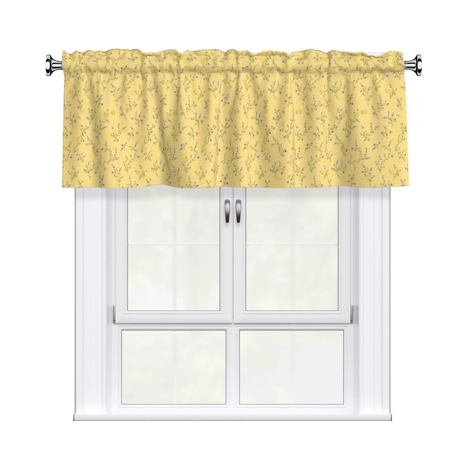 Woshuwo Pale Lavender Sprigs Valances For Windows Rod Pocket Window Treatment Short Curtains For Kitchen Living Room Bedroom Decor 54x18in