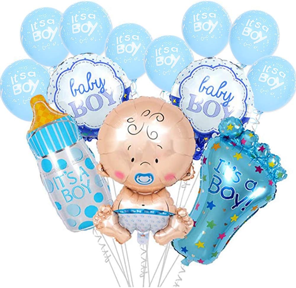 13pcs Baby Shower Decorations for Boy, It's A Boy Balloon, It's A Boy Foil Latex Balloon Set Large Baby Bottle Feet Balloon Baby Shower Birthday Helium Balloons Party Decoration Supplies