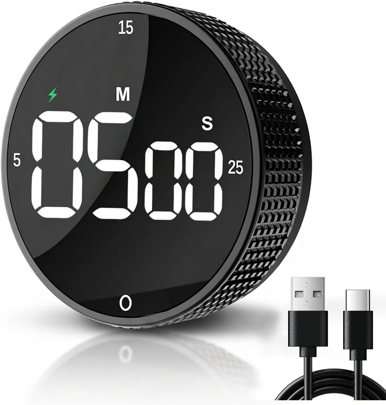 Temporizador de cocina digital USB-C recargable, temporizador magnético de cuenta regresiva con pantalla LED grande, 3 tiempos preestablecidos, 3 niveles de volumen, ideal para cocinar, hornear y