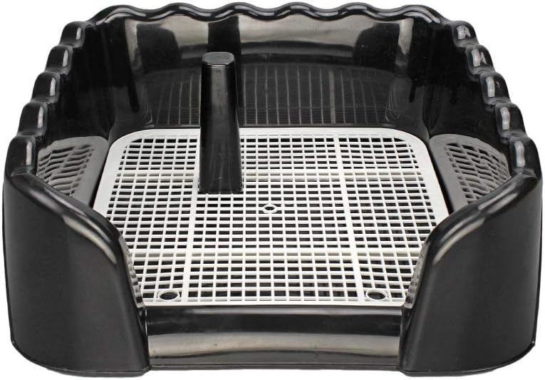 Alice Young Dog Toilet with Pee Post Pet Training Mesh Pad Loo Tray for Puppy Dog Pet Potty (S,Black)