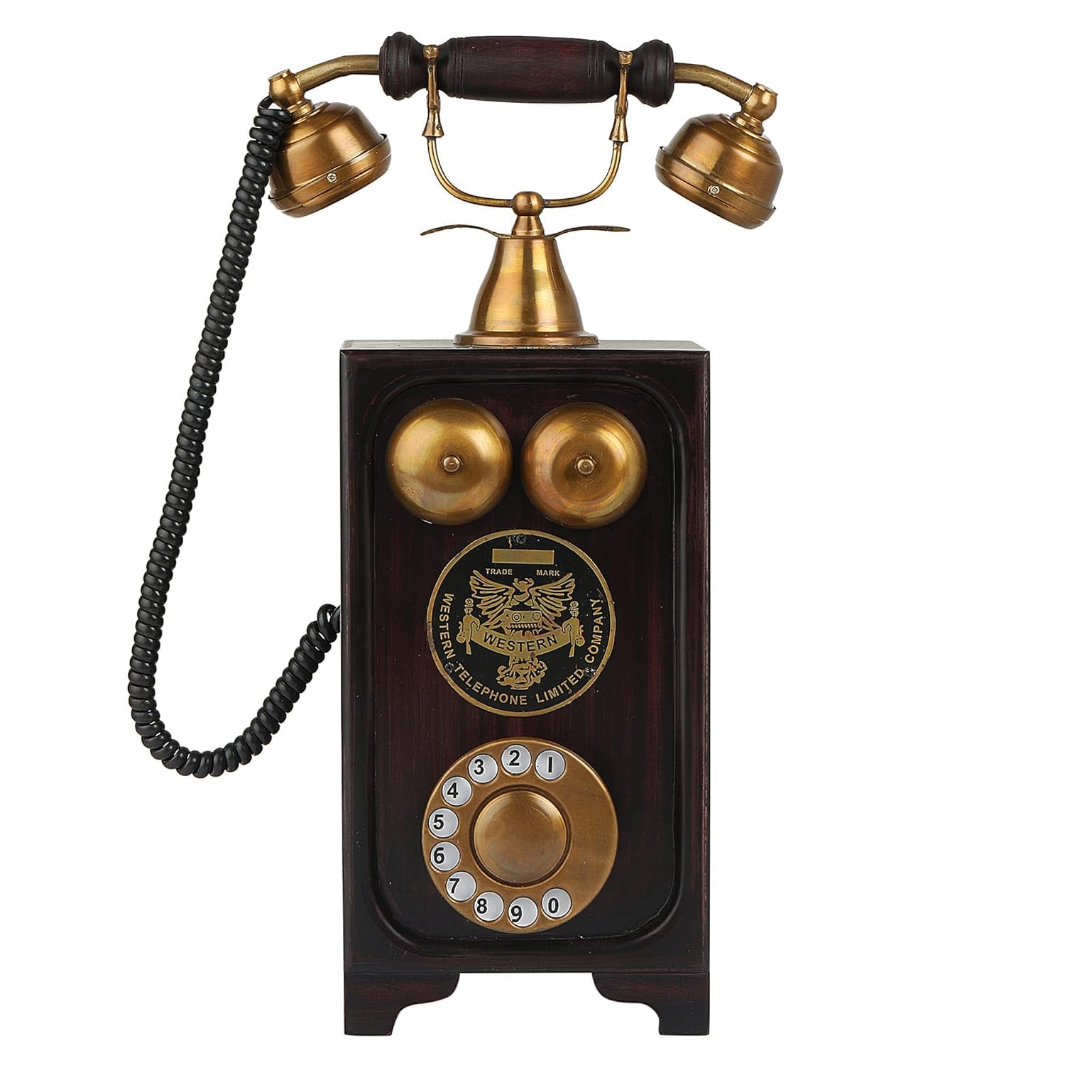 Decor Antique Wooden Brass Decorative Telephone Non Working-image-41