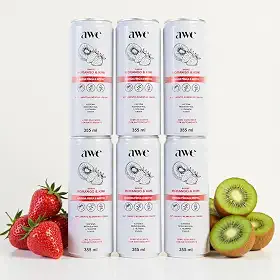 Bebida Energética Funcional AWE Energy Sabor Morango e Kiwi – Pack com 6 Latas de 355ml – Boost de Energia com Sabor Frutado para Foco, Concentração e Disposição Diária - Livre de Calorias, Açucar e Glúten!