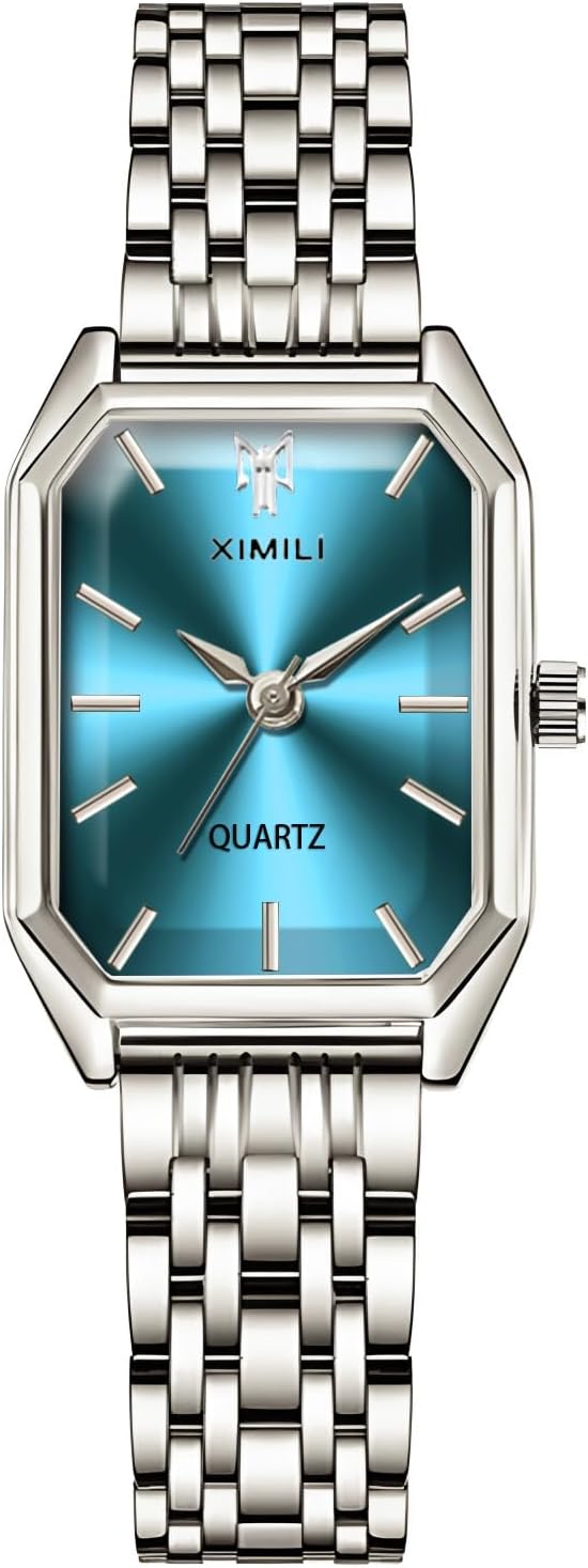 Gosasa Women's Luxury Square Quartz Watch Retro Analog Watch Gold and Silver Tone Waterproof Wristwatch with Small Vintage Bracelet