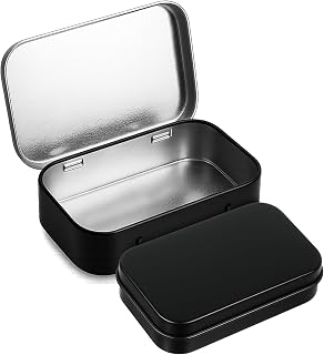 1 Pack Metal Rectangular Empty Tin Box, Hinged Tins Tin Containers with Lid Mini Portable Small Storage Container Kit for Home Storage 3.74x2.36x0.82 Inch(Black)