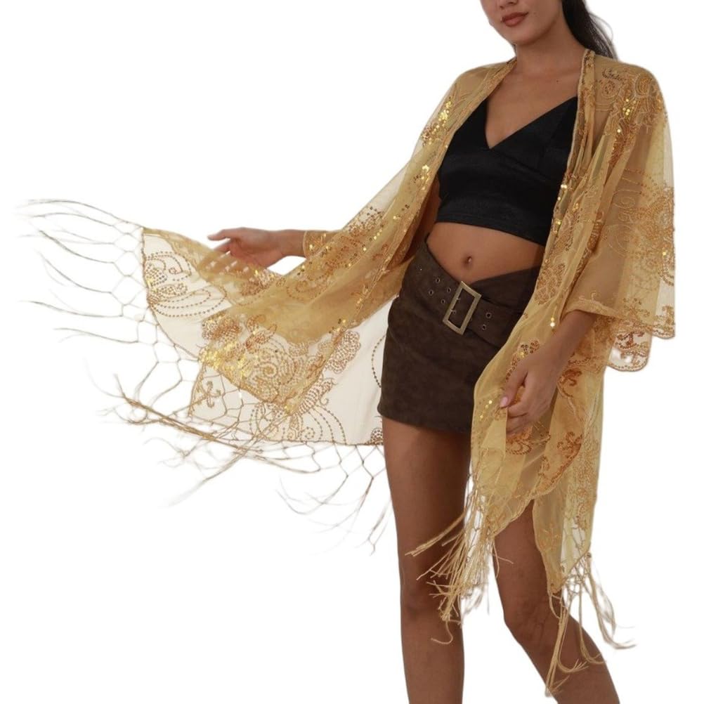 Copricostume da Spiaggia con Protezione Solare Estiva Da Donna, Kimono Paillettes Scintillanti Cardigan Scialli Solari con Nappa