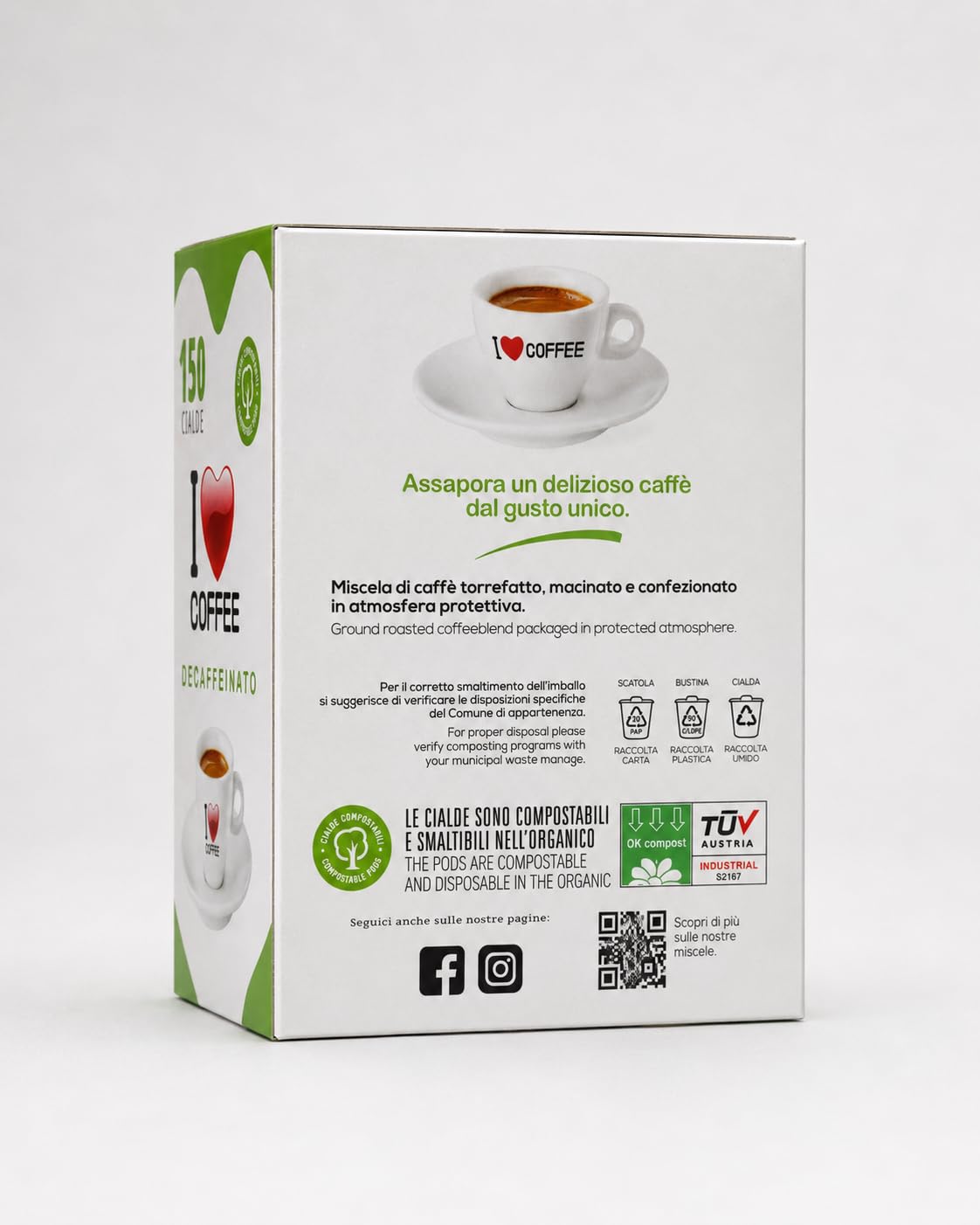 I Love Coffee Cialde Miscela Decaffeinato, Box da 1050 Cialde