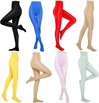 8 Pairs Shiny Tights for Women Multi Colored Plus-size Shiny Pantyhose Pack Sheer Ultra Shimmery Tights Solid Color Control Top Footed Silky Smooth High Waist Pantyhose