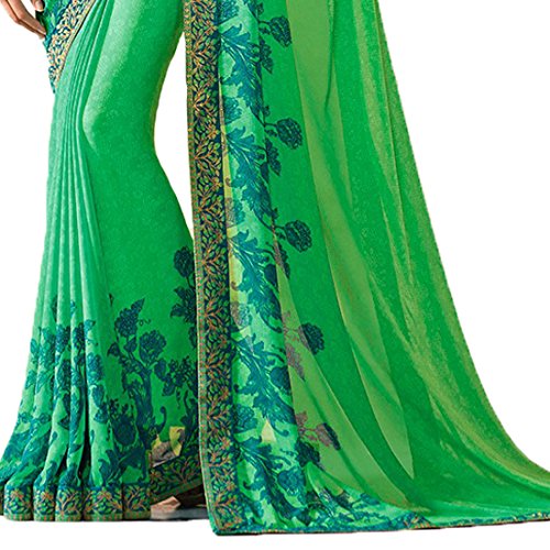Image of RAJESHWAR FASHION WITH RF Women's Printed Georgette Sarees For Women With Jacquard Work Lace Border & Blouse Piece (Multicolored)