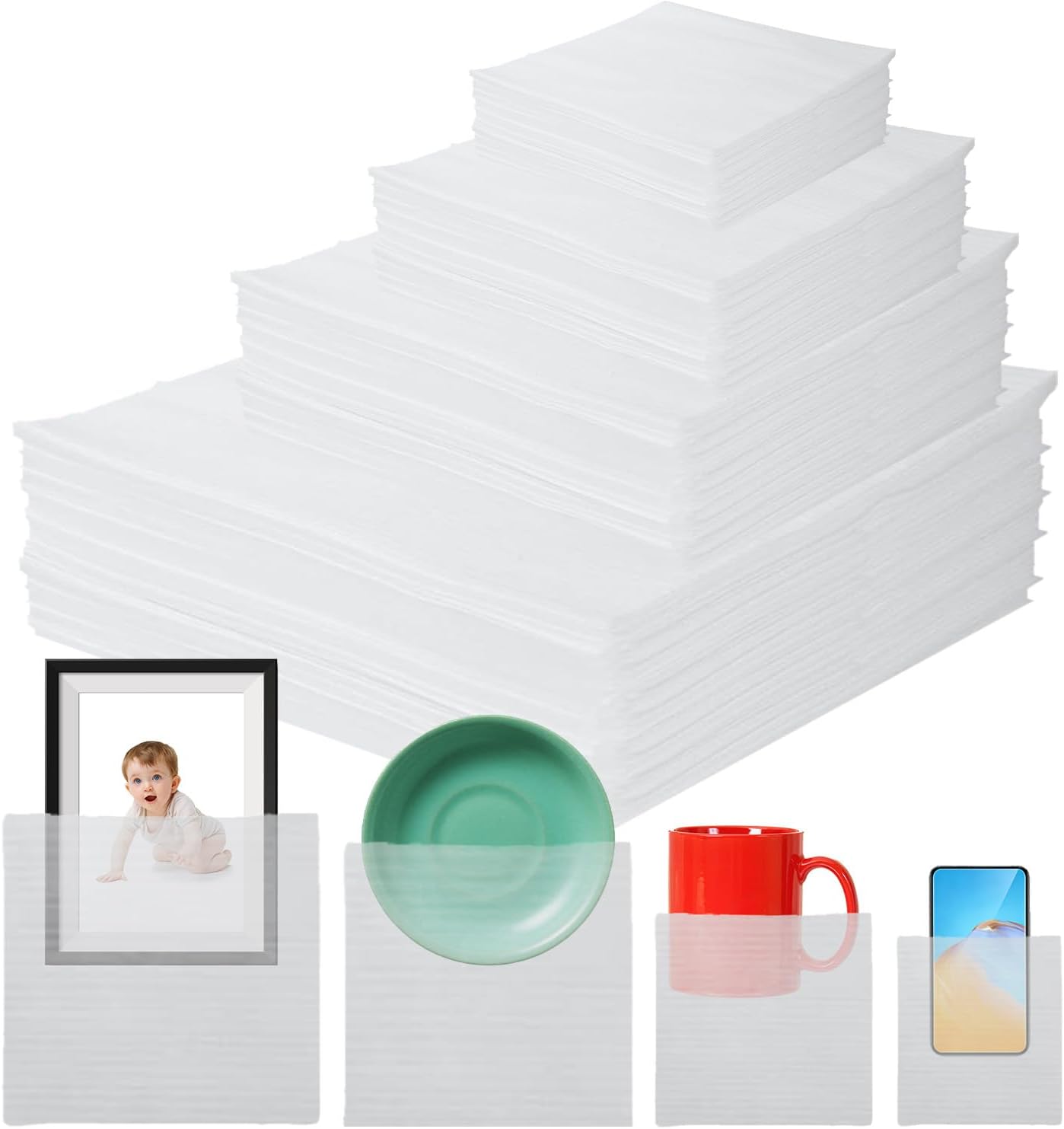 80 Pack Foam Pouches for Packing, Cushion Foam Wrap Sleeves, Moving Pack Pouches, Packing Supplies for Dishes, China, Glassware, 4 Sizes Protective Pack Pouches